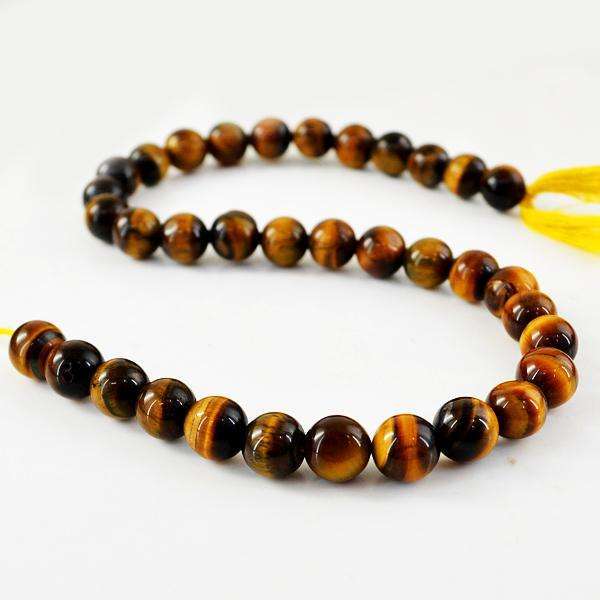 gemsmore:Amazing Natural Round Shape Golden Tiger Eye Drilled Beads Strand.