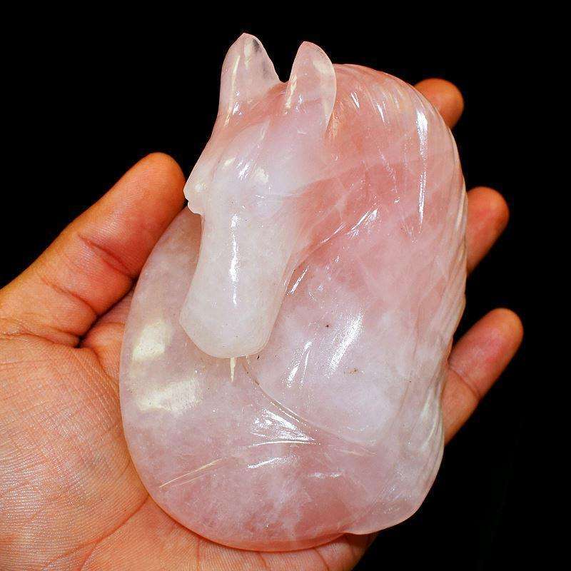 gemsmore:Amazing Pink Rose Quartz Hand Carved Horse Head