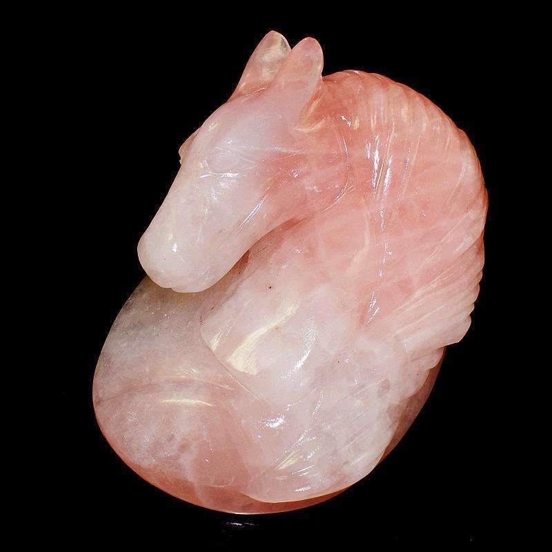 gemsmore:Amazing Pink Rose Quartz Hand Carved Horse Head