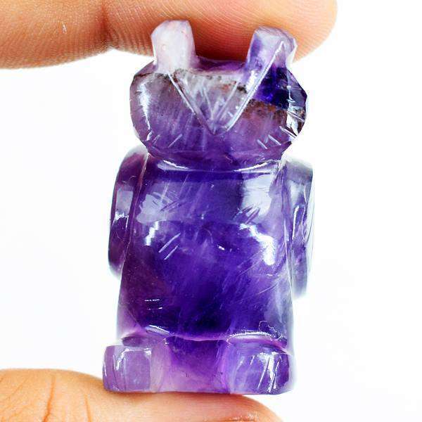 gemsmore:Amazing Purple Amethyst Hand Carved Owl Gemstone