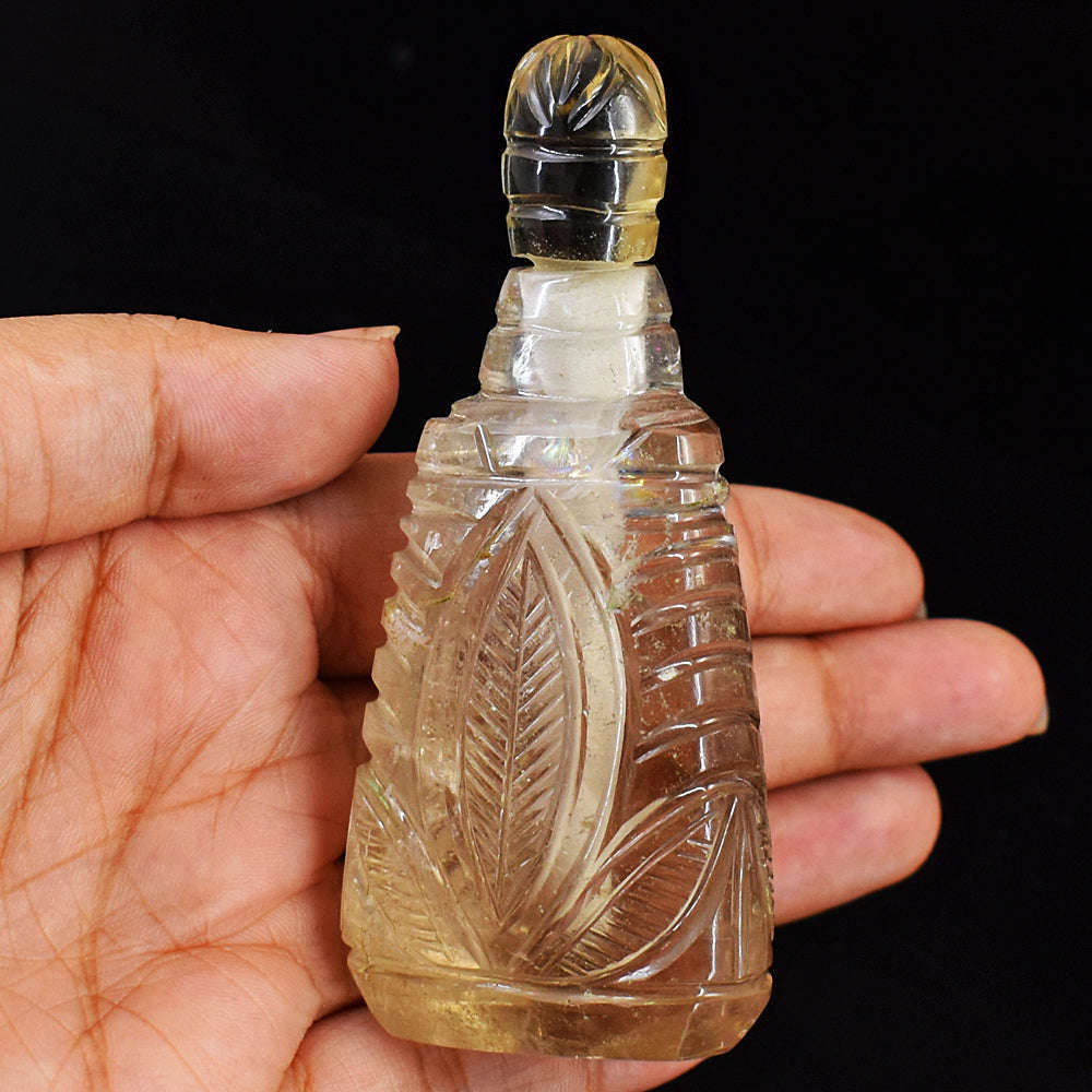 gemsmore:Amazing Smokey Quartz  Hand Carved Genuine Crystal Gemstone Carving Perfume Bottle