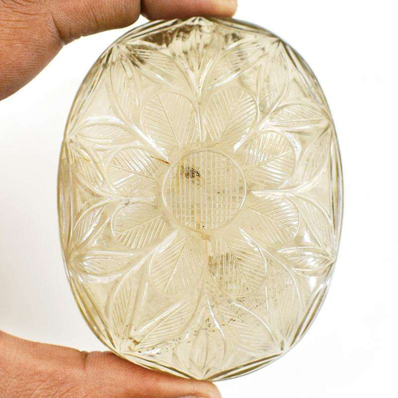 gemsmore:Amazing Smoky Quartz Hand Carved Genuine Crystal Gemstone Carving Mughal Carved Cabochon