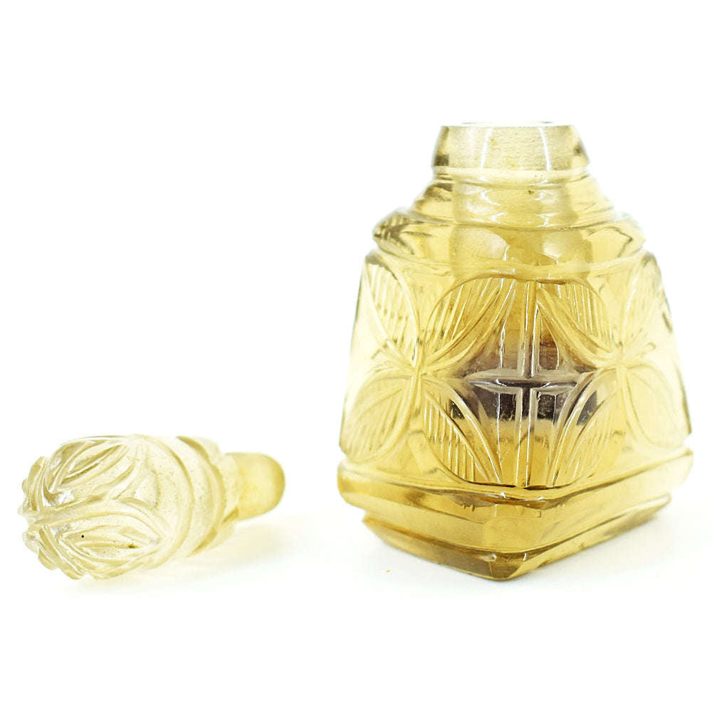 gemsmore:Amazing Smoky Quartz  Hand Carved Genuine Crystal Gemstone Carving Perfume Bottle