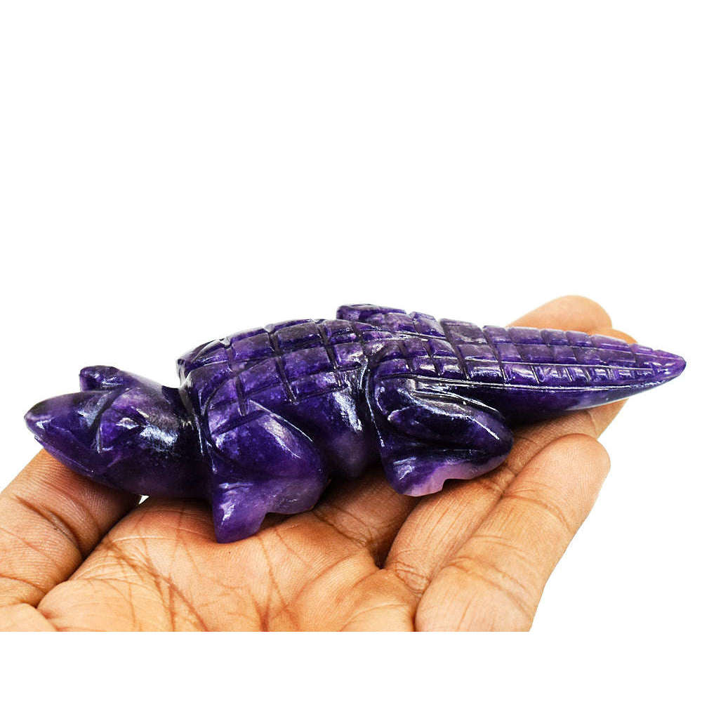 gemsmore:Artisian Amethyst  Hand Carved Genuine Crystal Gemstone Carving Aligator