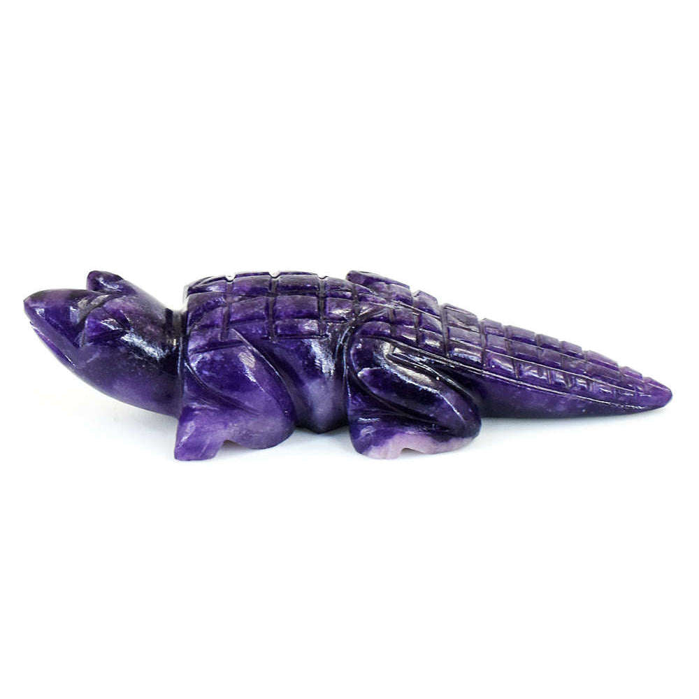 gemsmore:Artisian Amethyst  Hand Carved Genuine Crystal Gemstone Carving Aligator