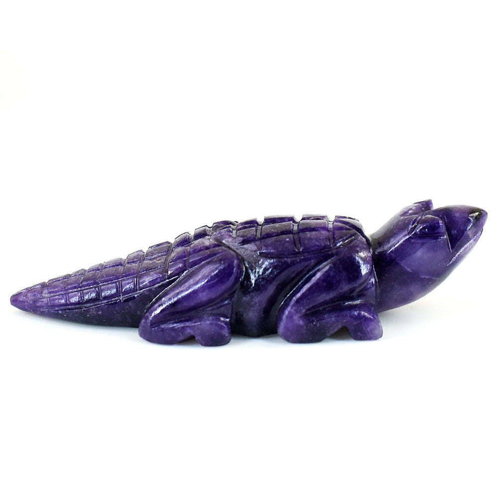 gemsmore:Artisian Amethyst  Hand Carved Genuine Crystal Gemstone Carving Aligator