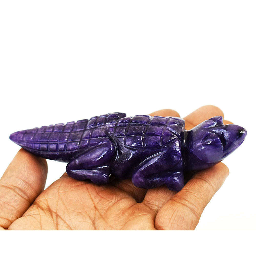 gemsmore:Artisian Amethyst  Hand Carved Genuine Crystal Gemstone Carving Aligator