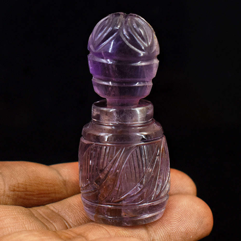 gemsmore:Artisian Amethyst Hand Carved Genuine Crystal Gemstone Carving Perfume Bottle