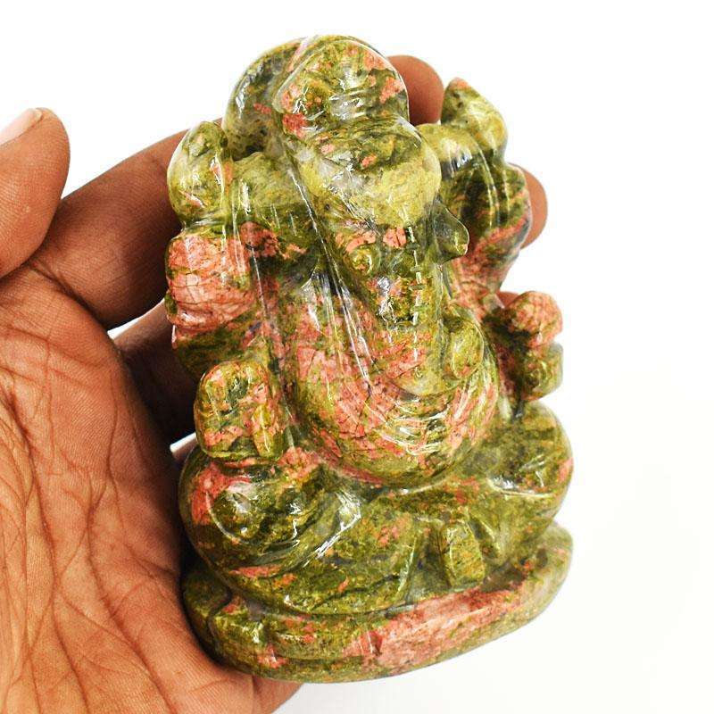 gemsmore:Artisian Blood Green Unakite Hand Carved Genuine Crystal Gemstone Carving Lord Ganesha