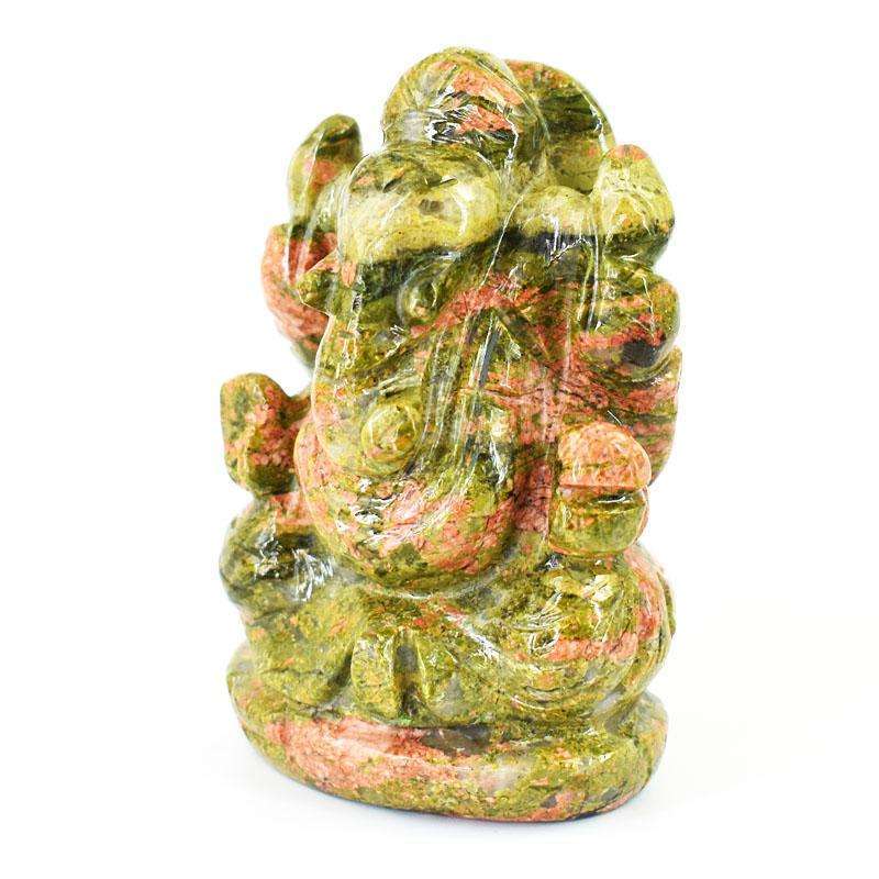 gemsmore:Artisian Blood Green Unakite Hand Carved Genuine Crystal Gemstone Carving Lord Ganesha