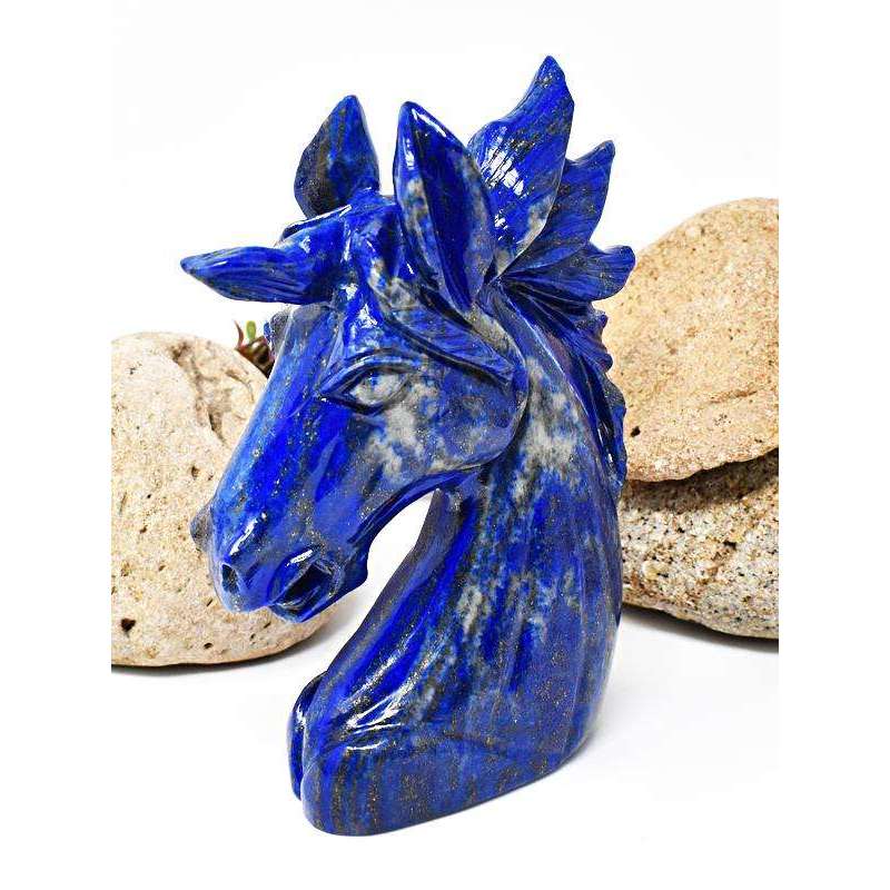 gemsmore:Artisian Blue Lapis Lazuli Hand Carved Horse Head