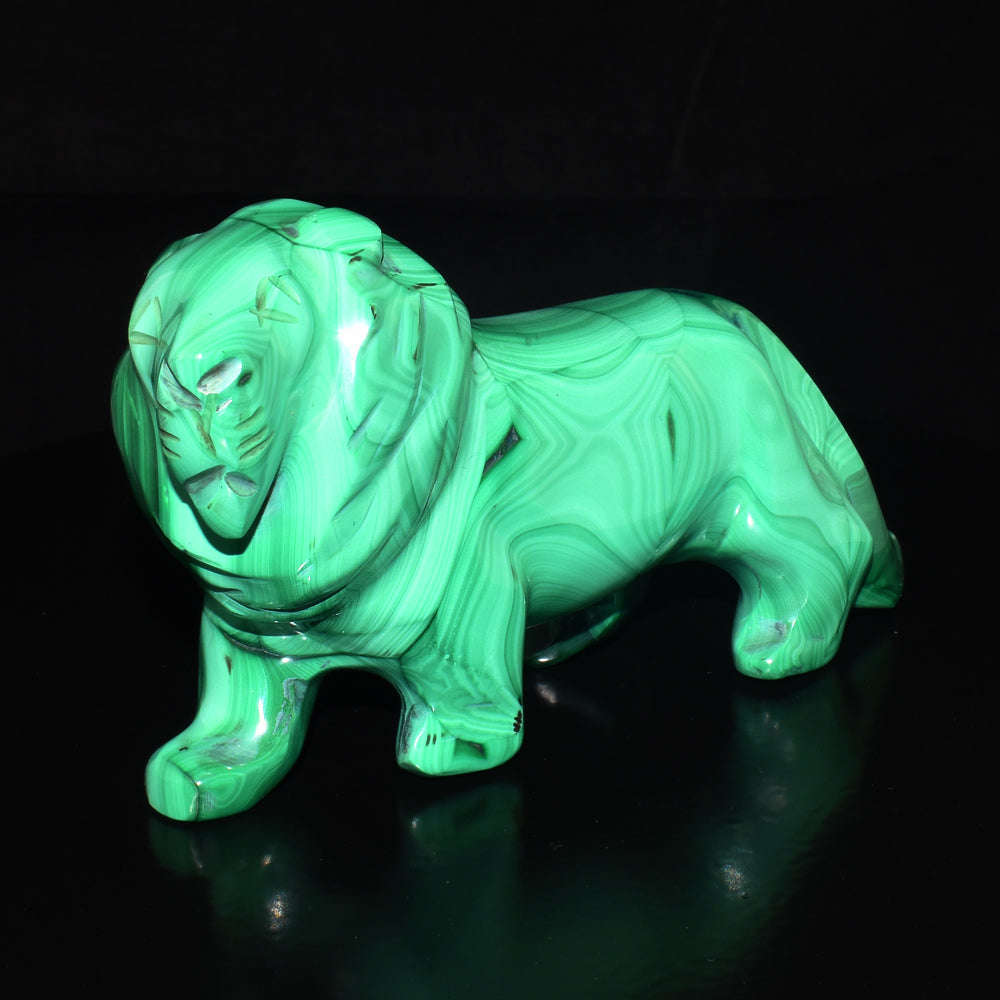 gemsmore:Artisian Congo Malachite Hand Carved Genuine Crystal Gemstone Carving Lion