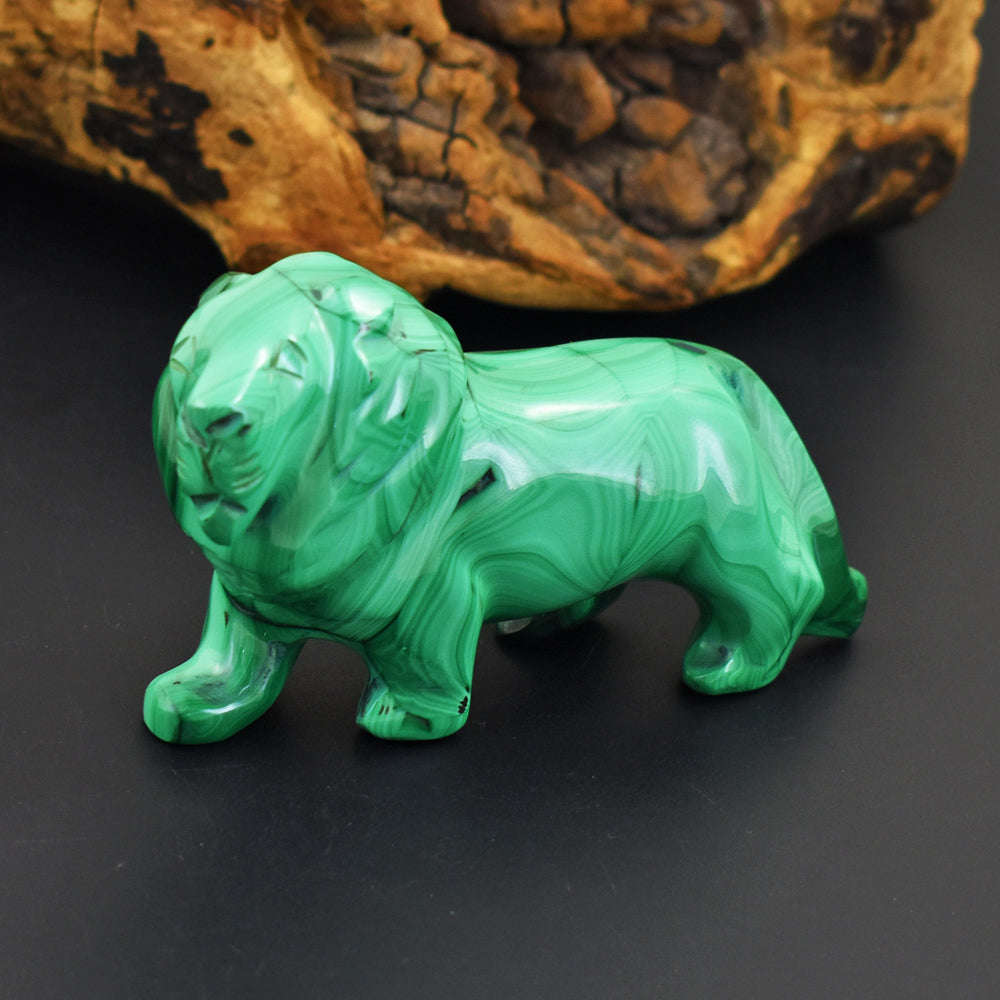 gemsmore:Artisian Congo Malachite Hand Carved Genuine Crystal Gemstone Carving Lion