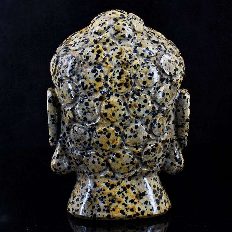 gemsmore:Artisian Dalmtion Jasper Hand Carved Genuine Crystal Gemstone Carving Buddha Head