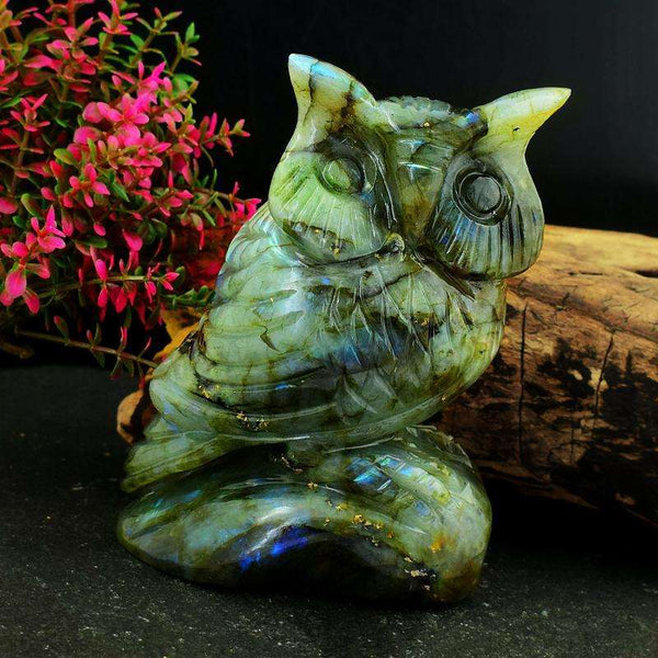 gemsmore:Artisian Detailed Hand Carved Labradorite Owl