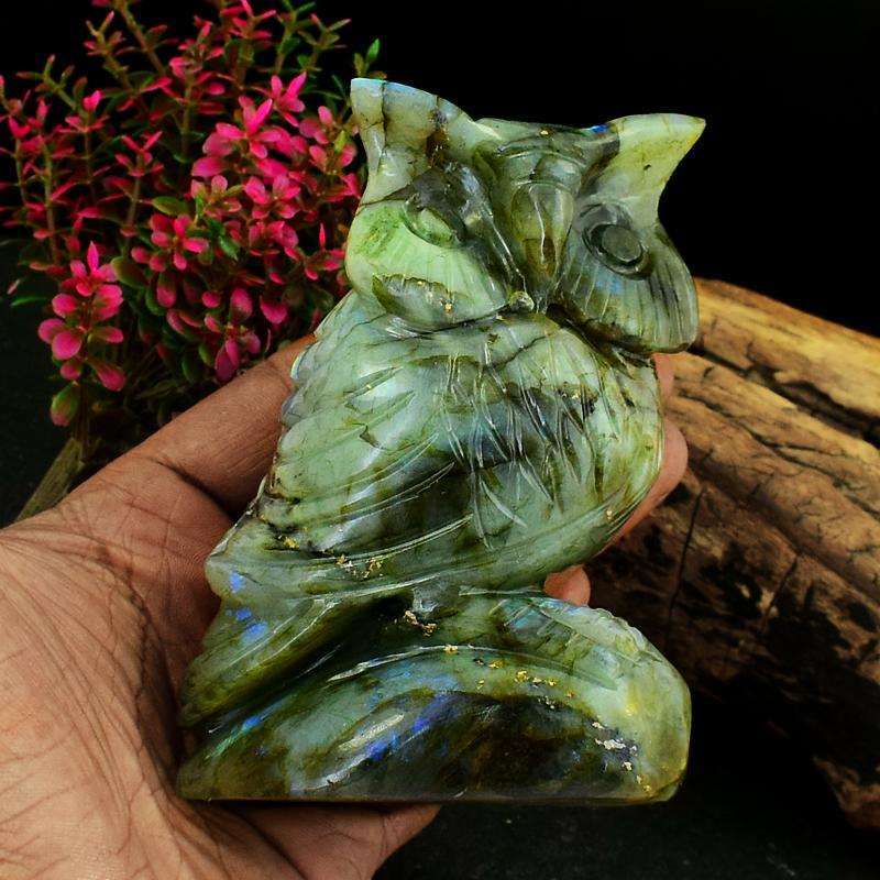 gemsmore:Artisian Detailed Hand Carved Labradorite Owl