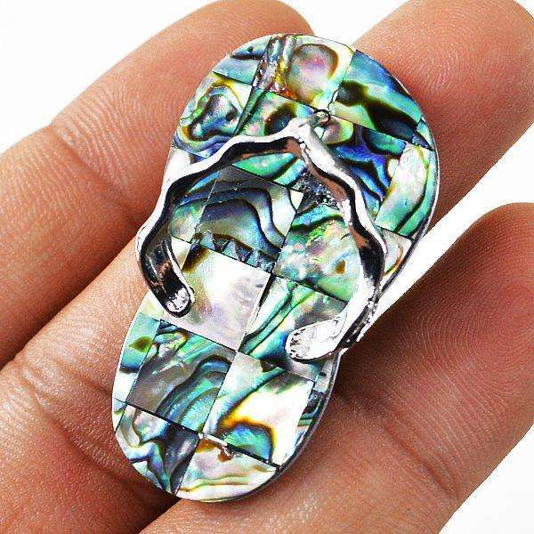 gemsmore:Artisian Hand Carved Abalone Slipper Pendant