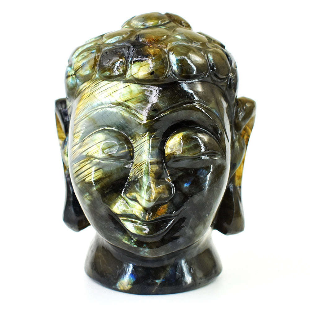 gemsmore:Artisian Labradorite Hand Carved Genuine Crystal Gemstone Carving Buddha Head