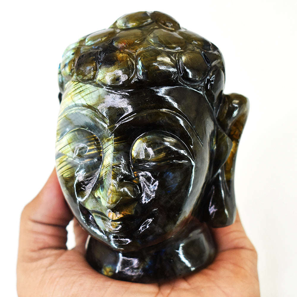 gemsmore:Artisian Labradorite Hand Carved Genuine Crystal Gemstone Carving Buddha Head