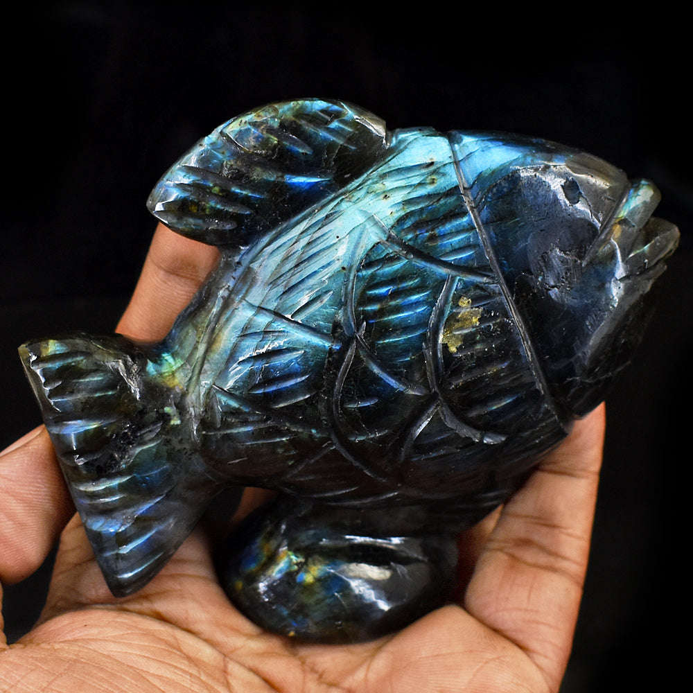 gemsmore:Artisian Labradorite Hand Carved Genuine Crystal Gemstone Carving Fish