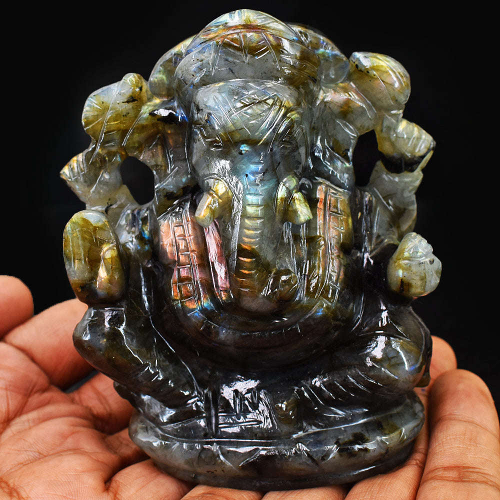 gemsmore:Artisian Labradorite Hand Carved Genuine Crystal Gemstone Carving Lord Ganesha