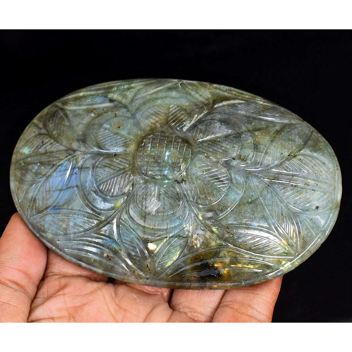 gemsmore:Artisian Labradorite Hand Carved Genuine Crystal Gemstone Carving Mughal Carved Cabochon