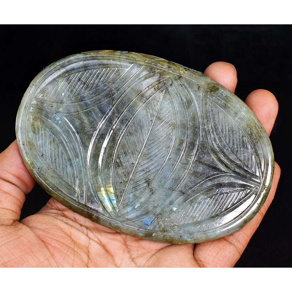 gemsmore:Artisian Labradorite Hand Carved Genuine Crystal Gemstone Carving Mughal Carved Cabochon