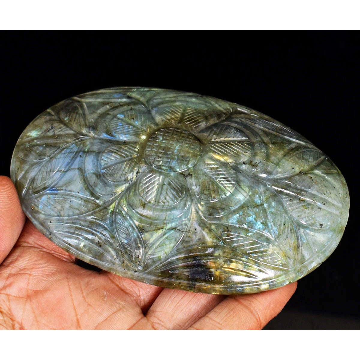 gemsmore:Artisian Labradorite Hand Carved Genuine Crystal Gemstone Carving Mughal Carved Cabochon