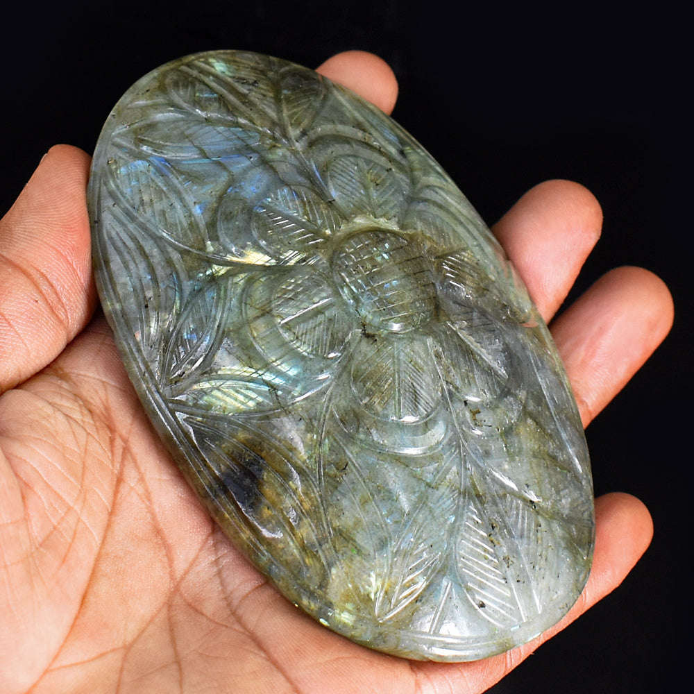 gemsmore:Artisian Labradorite Hand Carved Genuine Crystal Gemstone Carving Mughal Carved Cabochon