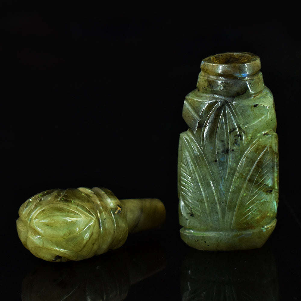 gemsmore:Artisian Labradorite Hand Carved Genuine Crystal Gemstone Carving Perfume Bottle