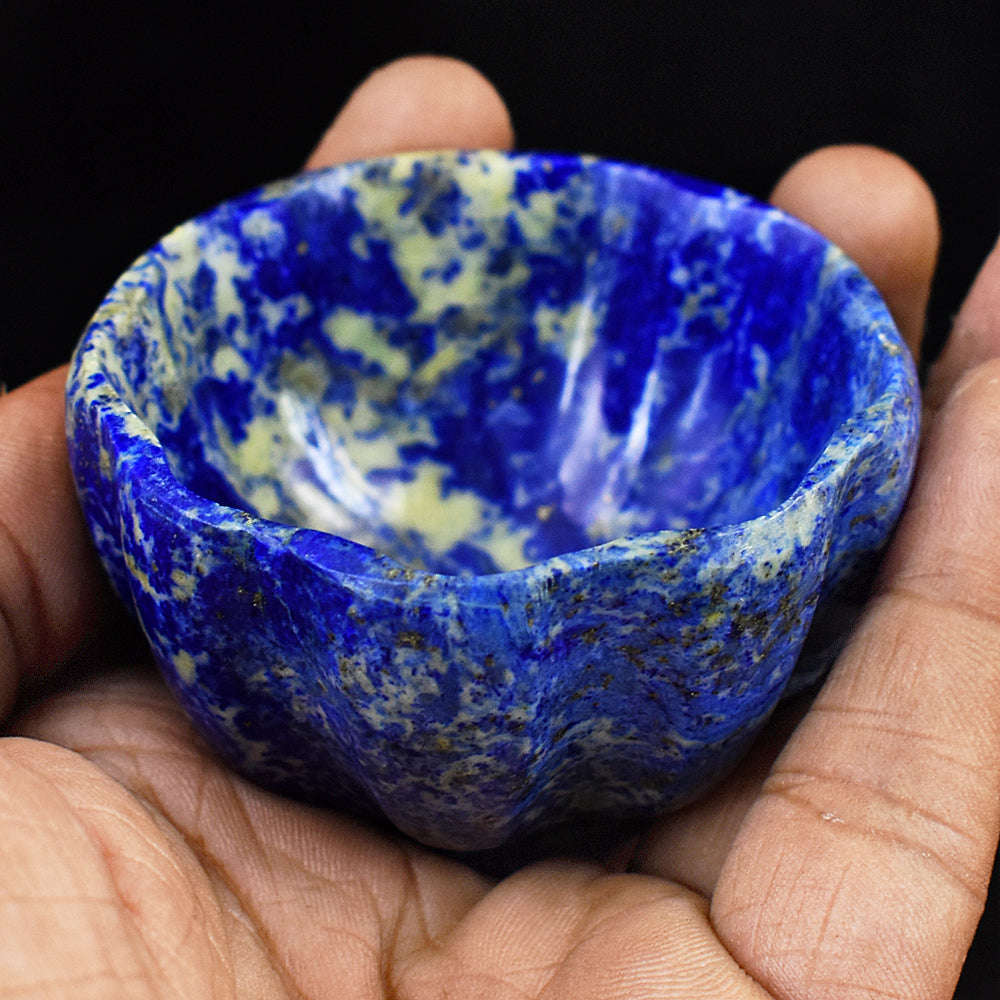 gemsmore:Artisian  Lapis Lazuli Hand Carved Genuine Crystal Gemstone Carving Bowl