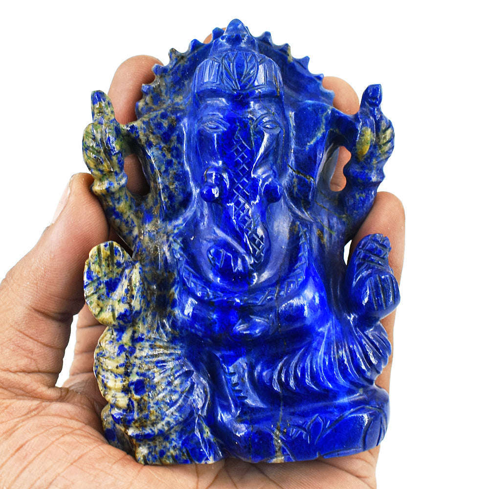 gemsmore:Artisian Lapis Lazuli  Hand Carved Genuine Crystal Gemstone Carving Lord Ganesha