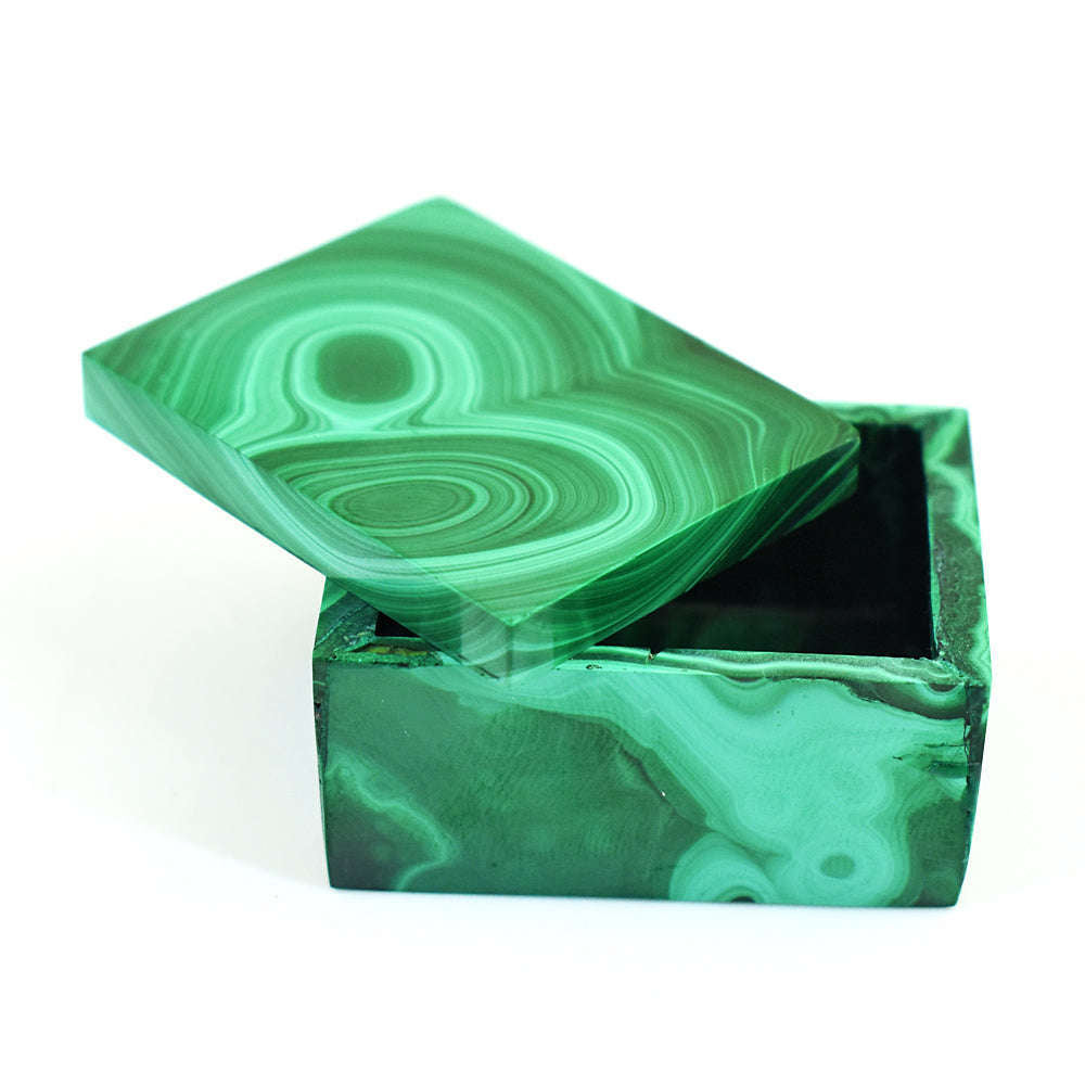 gemsmore:Artisian Malachite Hand Carved Genuine Crystal Gemstone Carving Box