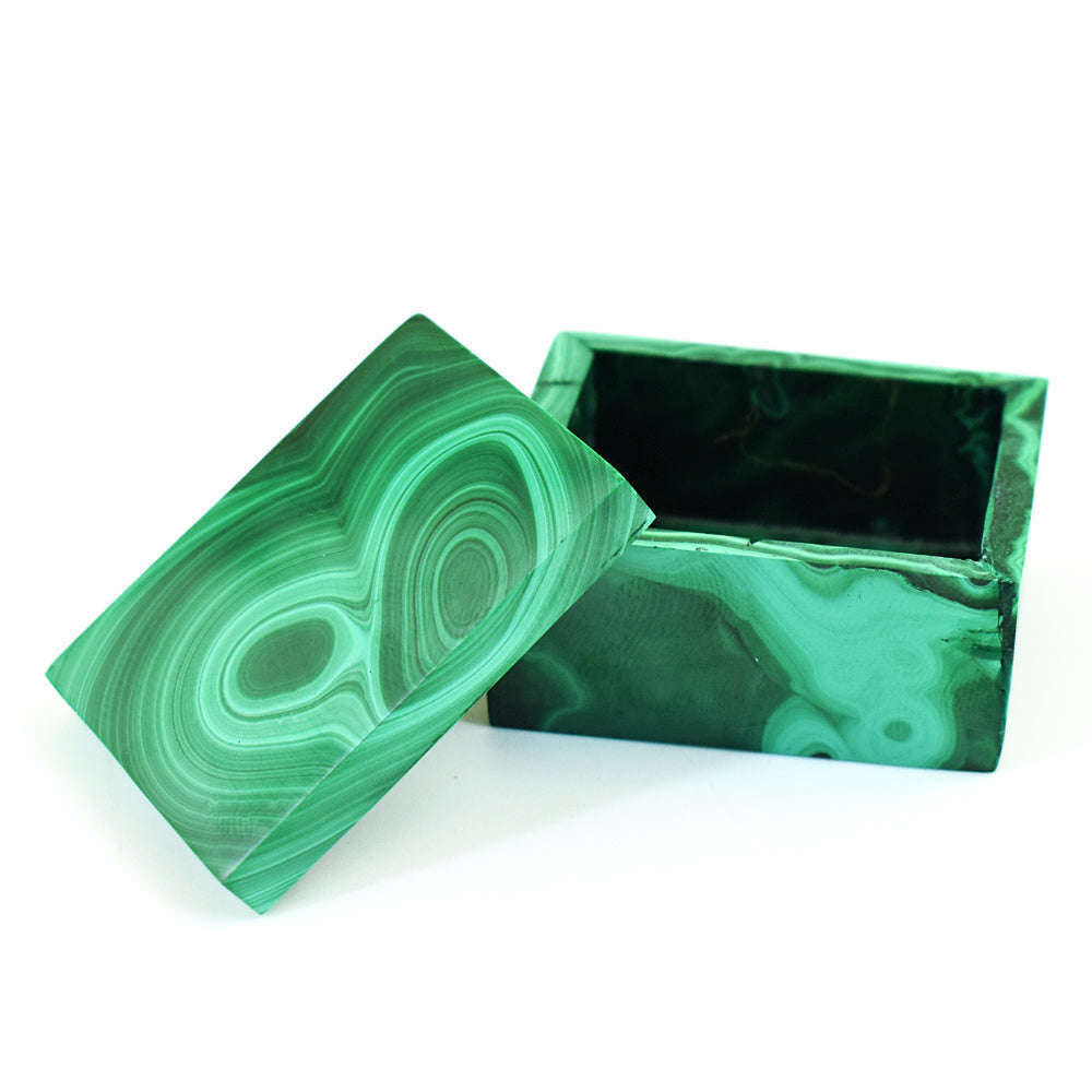 gemsmore:Artisian Malachite Hand Carved Genuine Crystal Gemstone Carving Box