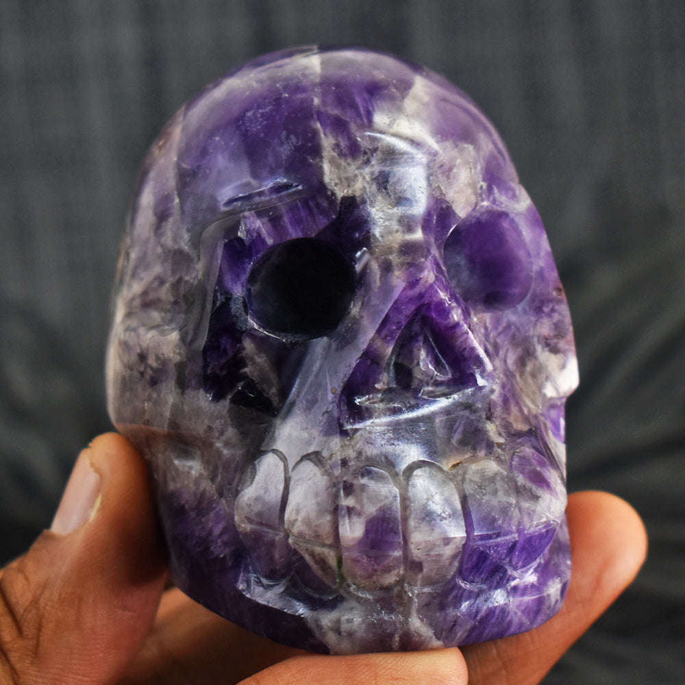 gemsmore:Artisian Purple  Amethyst Hand Carved Gemstone  Skull