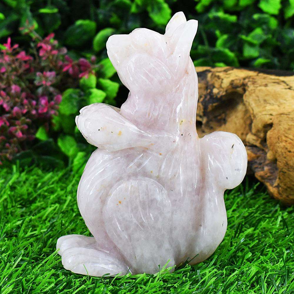 gemsmore:Artisian Rose Quartz Hand Carved Squirrel