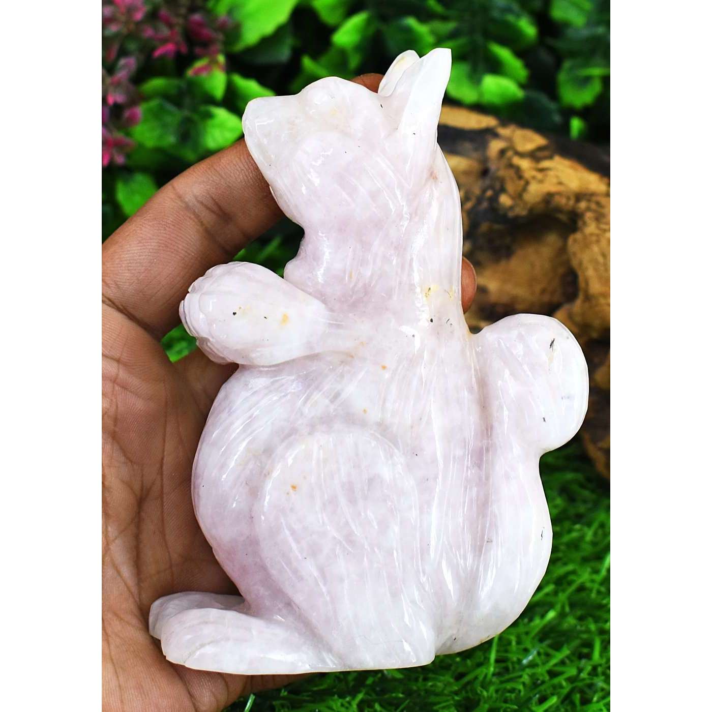 gemsmore:Artisian Rose Quartz Hand Carved Squirrel