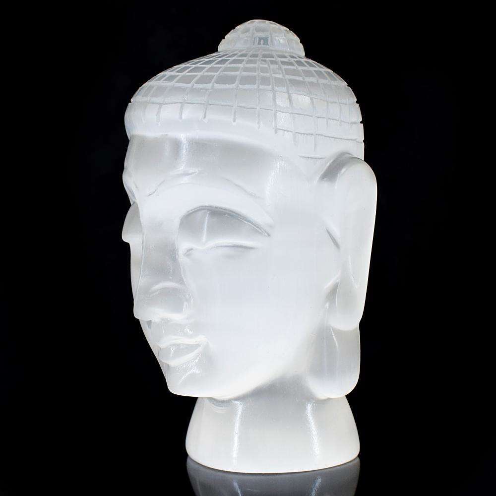 gemsmore:Artisian Selenite Hand Carved Lord Buddha Head