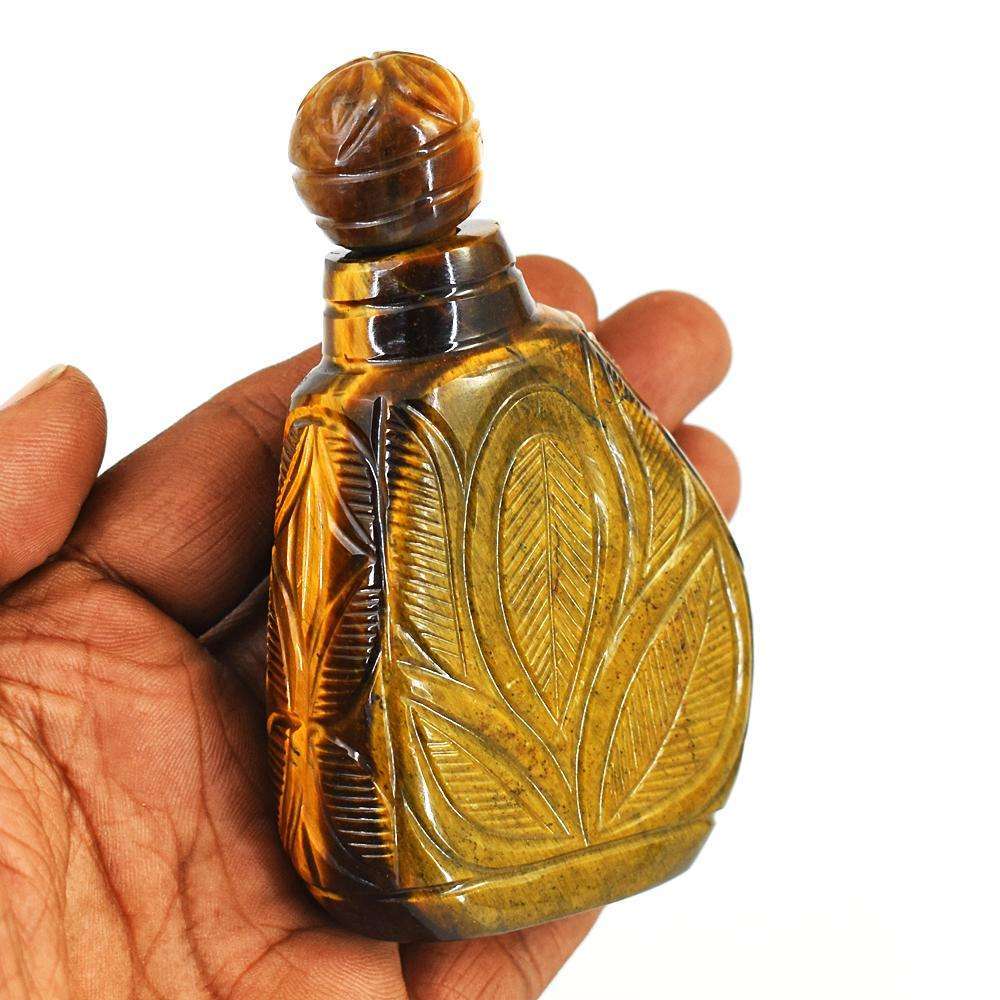 gemsmore:Artisian Tiger Eye Hand Carved Genuine Crystal Gemstone Carving Perfume Bottle