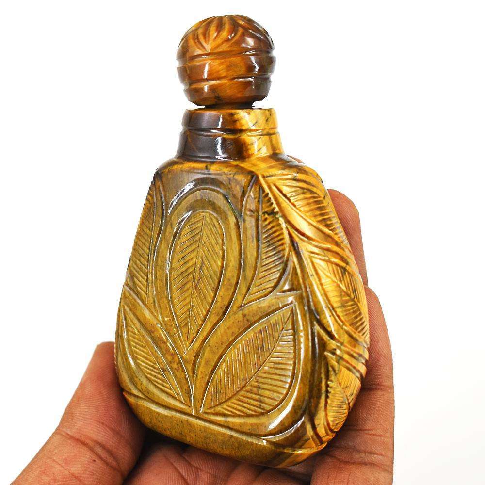 gemsmore:Artisian Tiger Eye Hand Carved Genuine Crystal Gemstone Carving Perfume Bottle