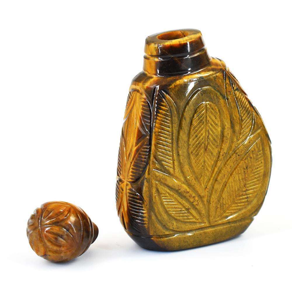 gemsmore:Artisian Tiger Eye Hand Carved Genuine Crystal Gemstone Carving Perfume Bottle