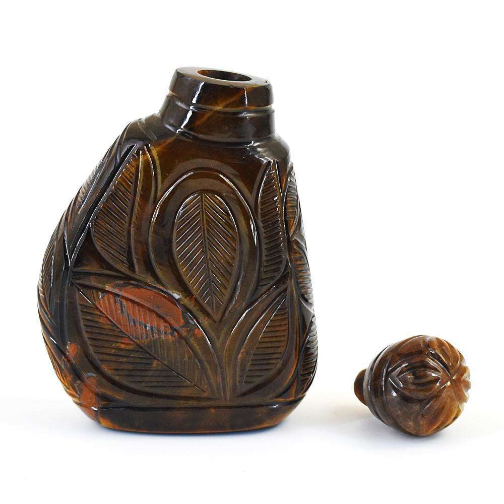 gemsmore:Artisian Tiger Eye Hand Carved Genuine Crystal Gemstone Carving Perfume Bottle