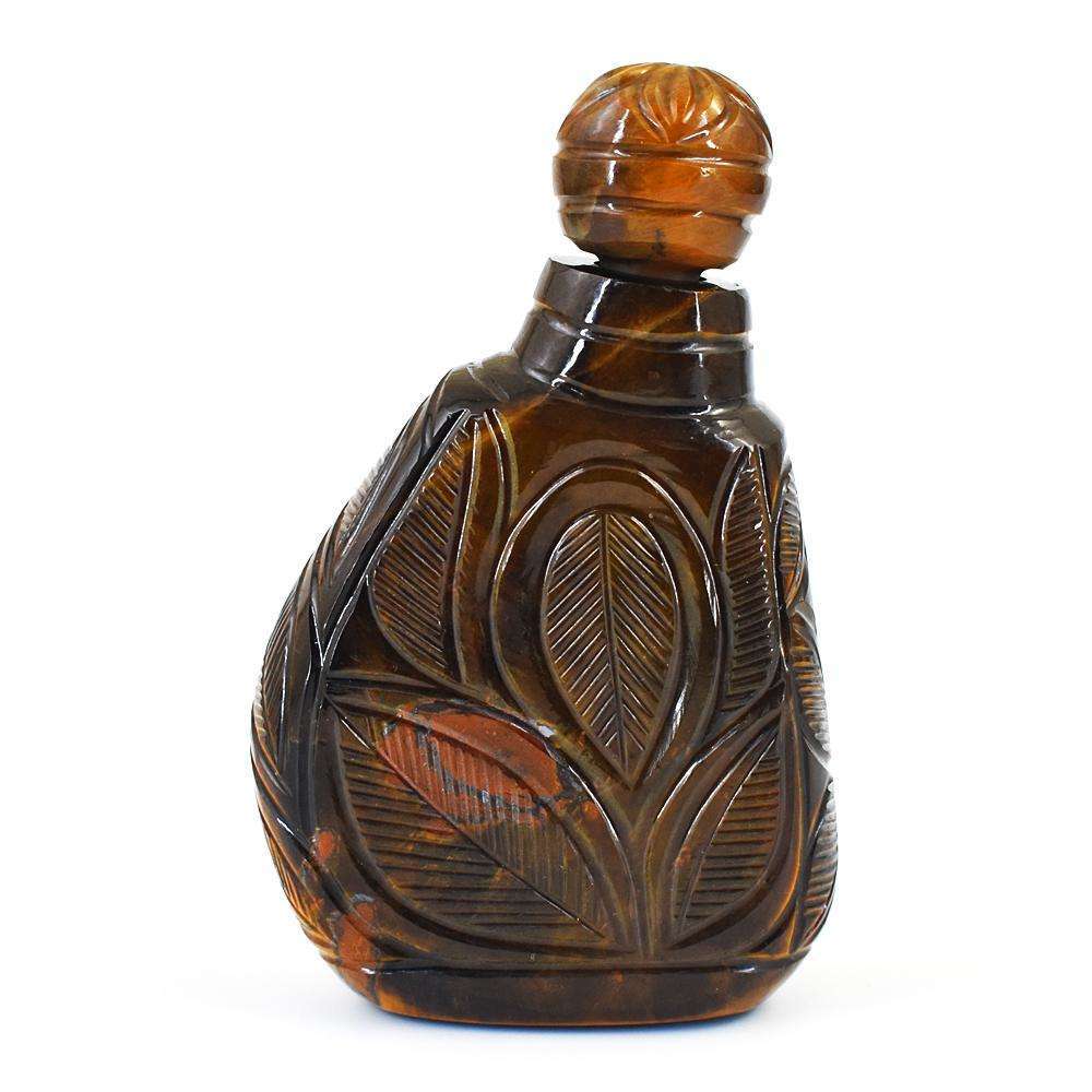 gemsmore:Artisian Tiger Eye Hand Carved Genuine Crystal Gemstone Carving Perfume Bottle