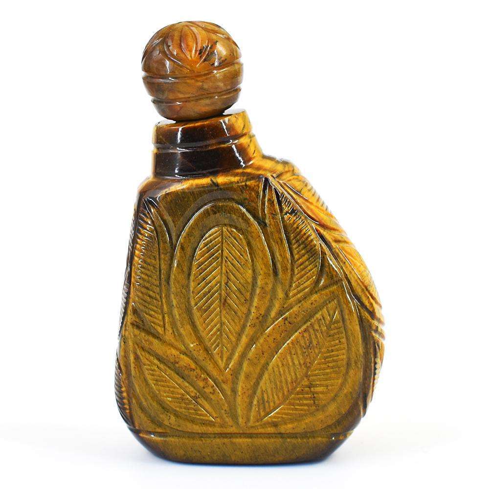 gemsmore:Artisian Tiger Eye Hand Carved Genuine Crystal Gemstone Carving Perfume Bottle