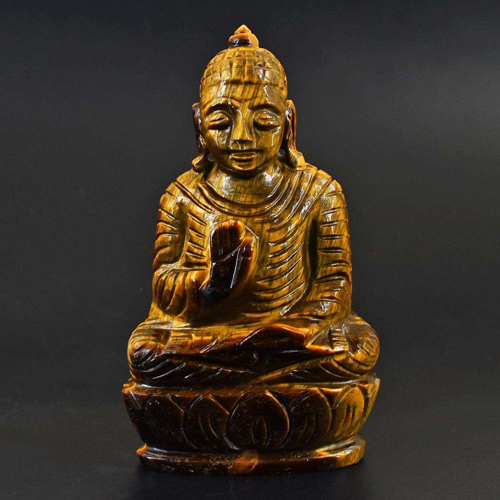 gemsmore:Artisian Tiger Eye Hand Carved Lord Buddha