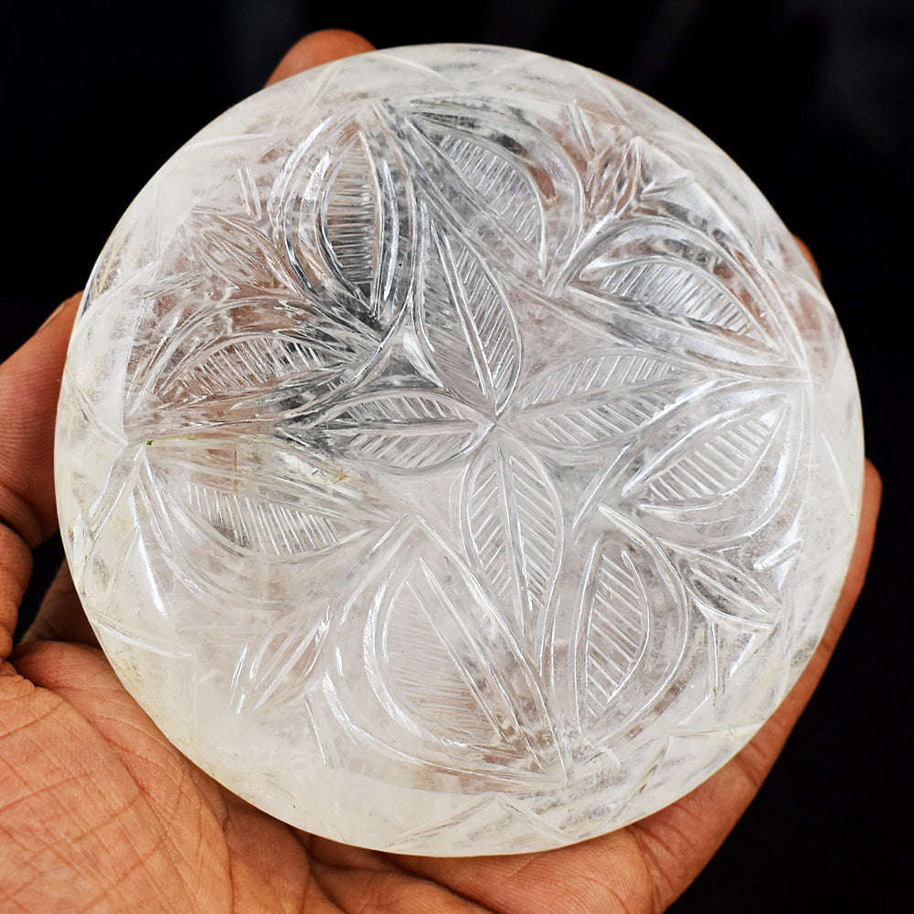 gemsmore:Artisian White Quartz Hand Carved Genuine Crystal Gemstone Carving Mughal Carved Gem