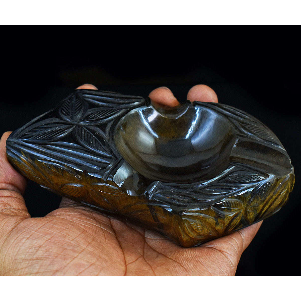 gemsmore:Artsian Tiger Eye Hand Carved Genuine Crystal Gemstone Carving Candle Holder