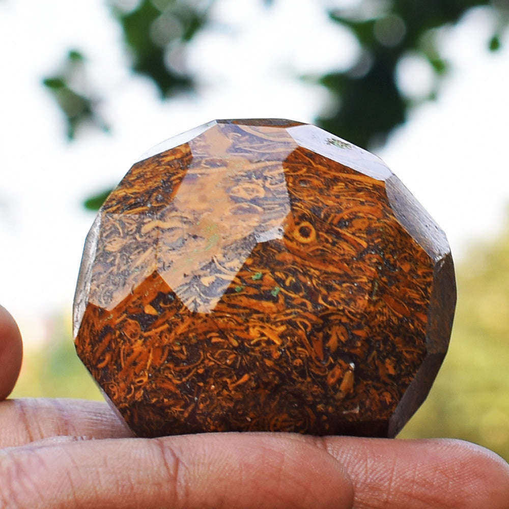 gemsmore:Awesome Golden Art Jasper Hand Carved Faceted Crystal Healing Sphere