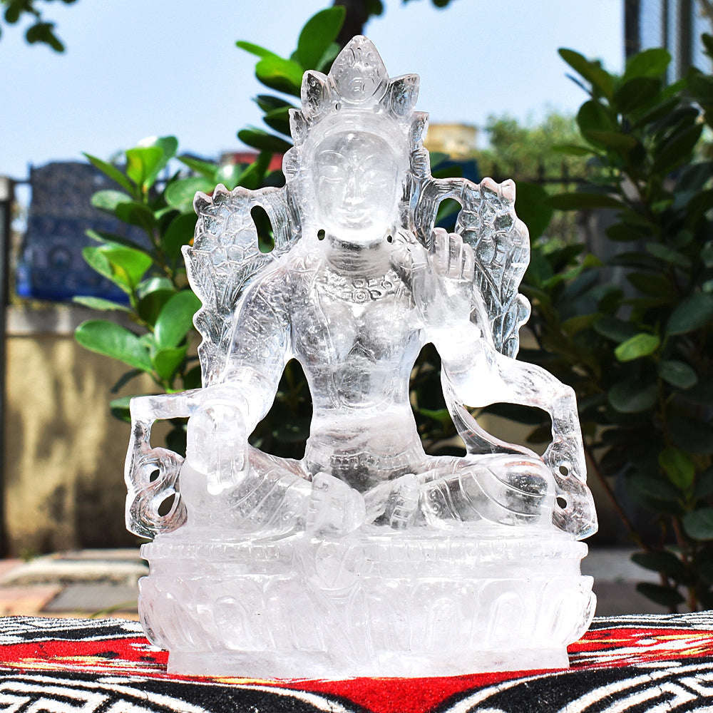 gemsmore:Awesome White Quartz Hand Carved Genuine Crystal Goddess Carving Gemstone