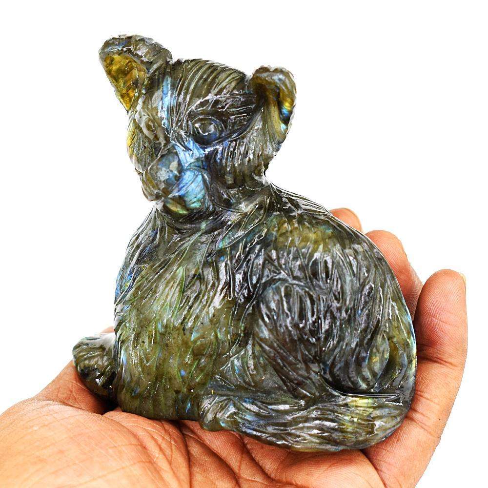 gemsmore:Beautiful Amazing Flash Labradorite Hand Carved Bear